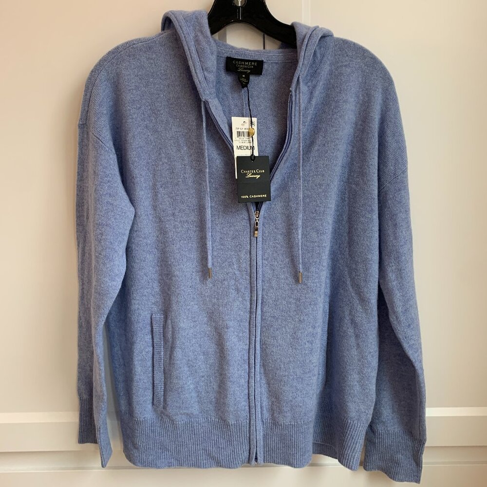 NWT Charter Club size M cashmere hoodie blue